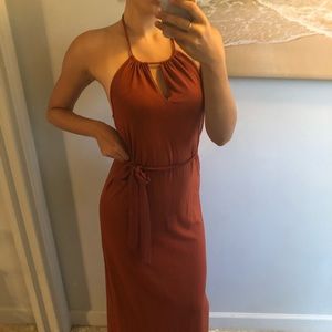 Key hole burnt orange cotton maxi dress